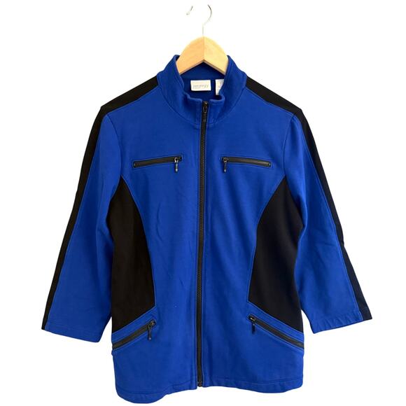 Zenergy by Chico’s Jacket 1 (L) Royal Blue Black Zip Front Activewear Stretch - Picture 1 of 11